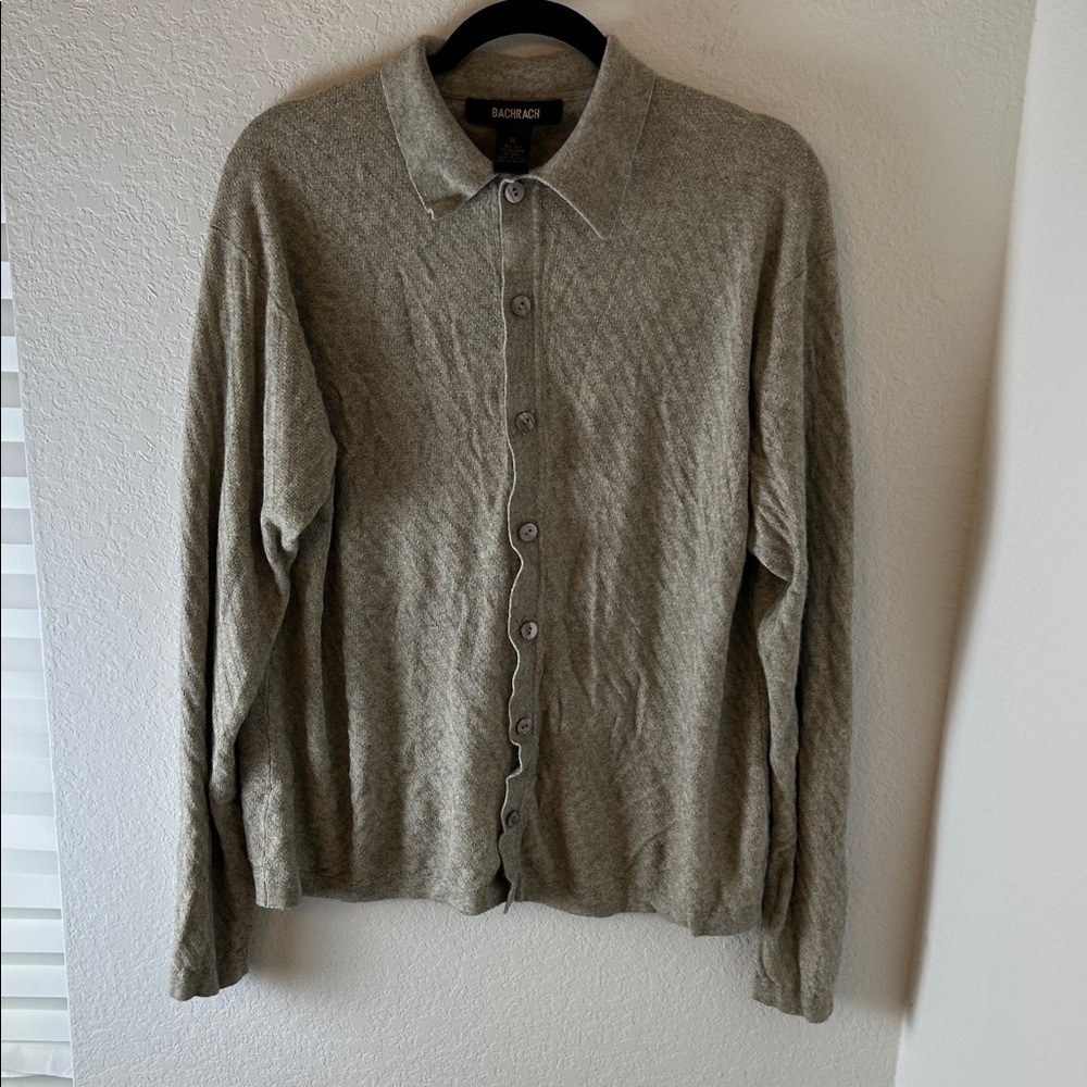 Bachrach   silk cashmere blend Gray Button-Up Cardigan men XL preppy collegiate